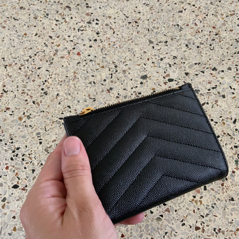Saint Laurent Monogram YSL Black Grained Leather Ziptop Wallet - Picture 13 of 16